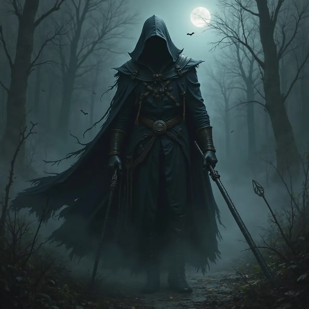 mysterious vampire hunter dressed in black, horror