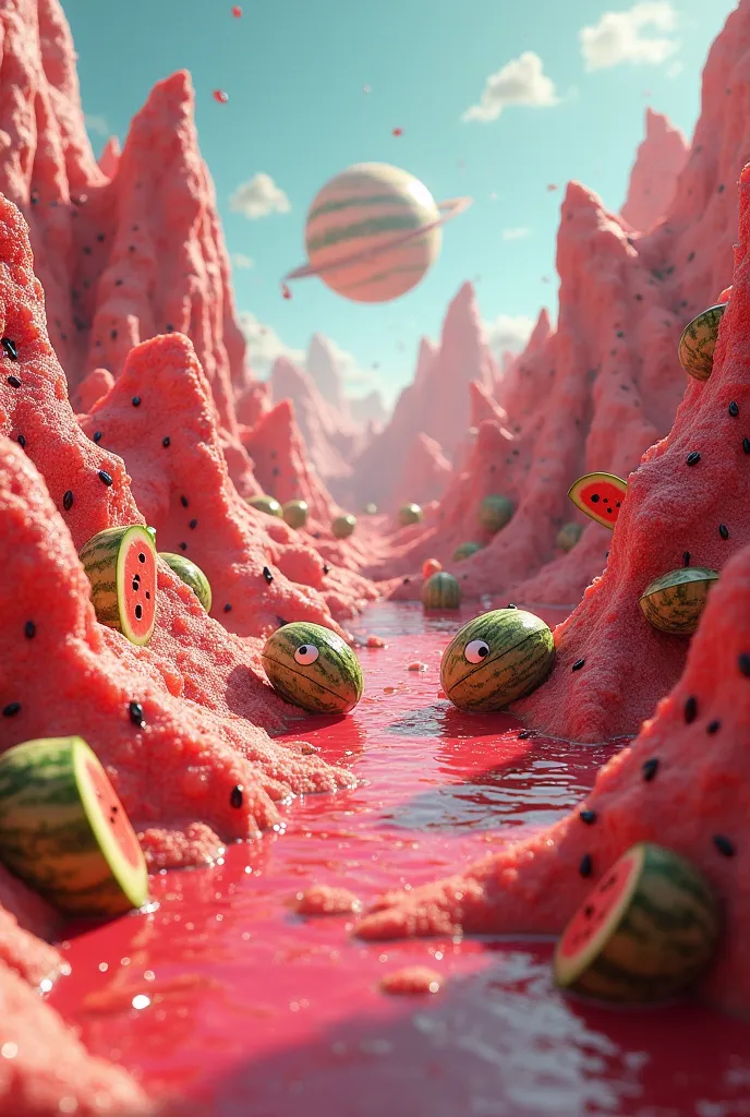 Create what it would be like inside a watermelon planet 