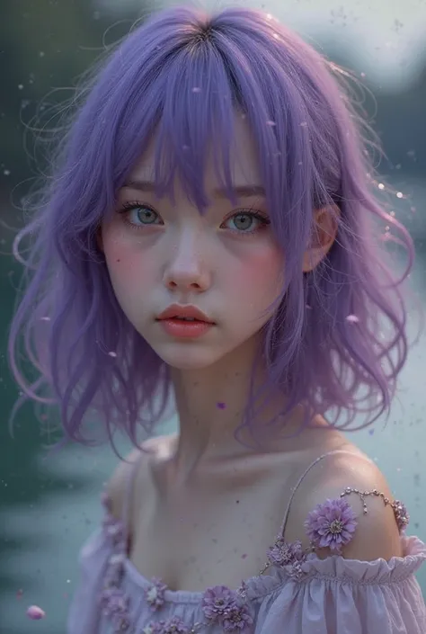 A girl with the medium purple hair 