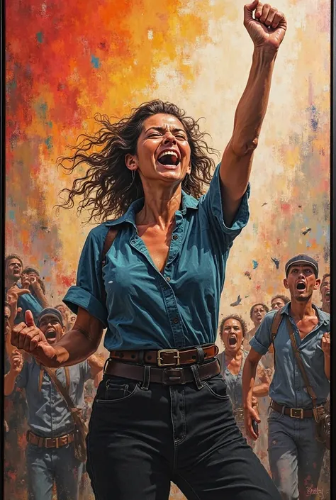 a painting of a woman who expresses her ideas of feminism through a cry that she will fight for women