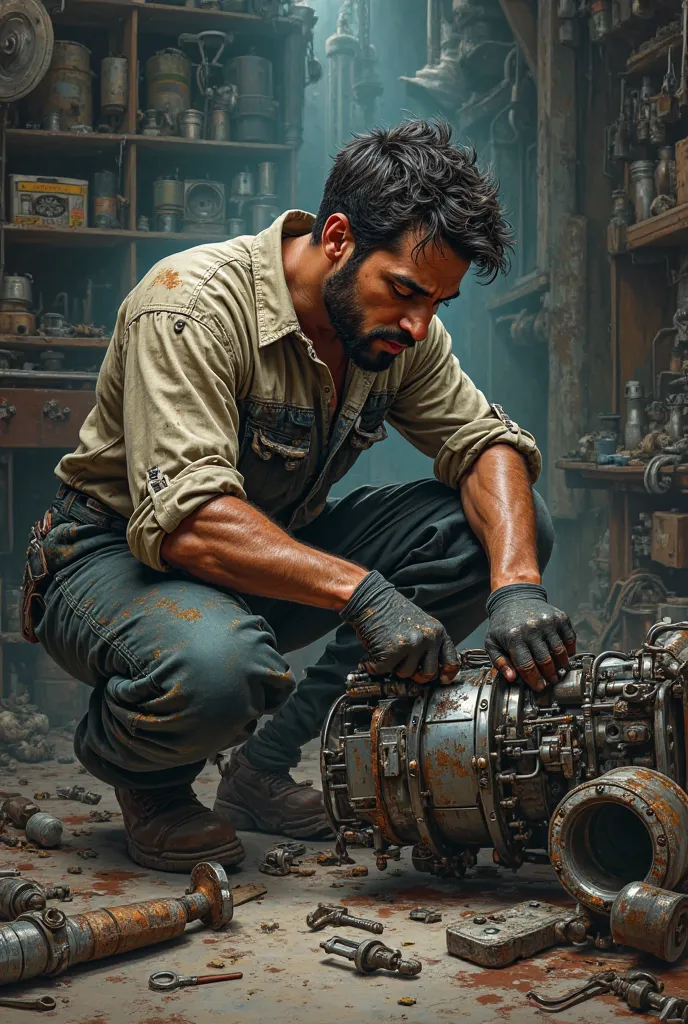 illustration of a crouched mechanic working