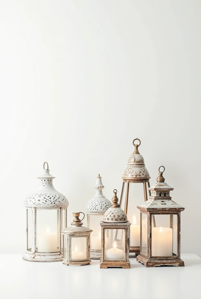 old lanterns, white background 