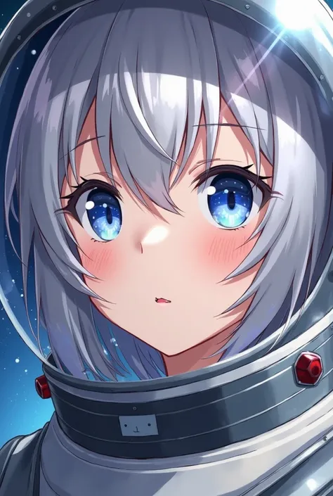  fantasy anime Close-up of the best masterpiece :1.5)0.9], (Space and astronauts:1.2) (Loose silver hair:1.1) ( heterochromia:  xanthochromia and blue eyes:1.2) (Space helmet:1.0) ( Colored stars in the eyes:1.0) (Shining light:1.1) (full lips:0.9)