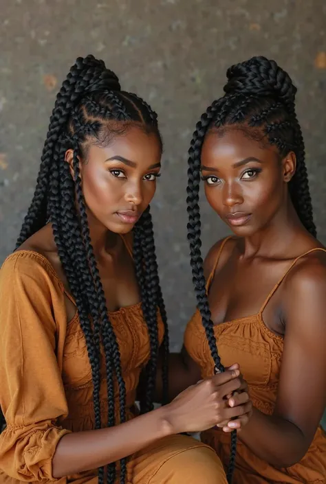 two black women braiding their hair in a photo shoot, High quality lines