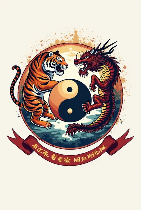  logo,Tiger and Dragon circle the Yin Yang symbol,with an inscription at the bottom in the ribbon: "[Jet Kun Do]";"[Shaolin Kung Fu Indonesia]"