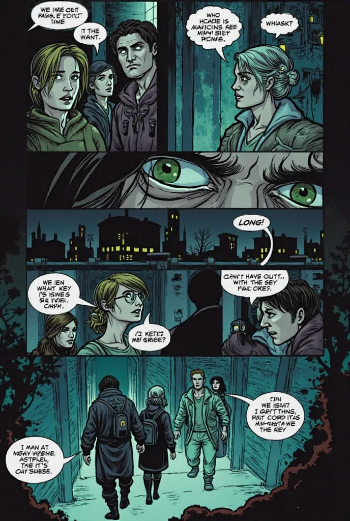 História em quadrinhos  Dialogue :
sebastian: "We have to get out of here. Someone is following us."

sophia: "Who is watching us? And what they want?"

LONG: "It doesn&#39;t matter. We have to find out the secret of the key before it's too late."

Panel 5...