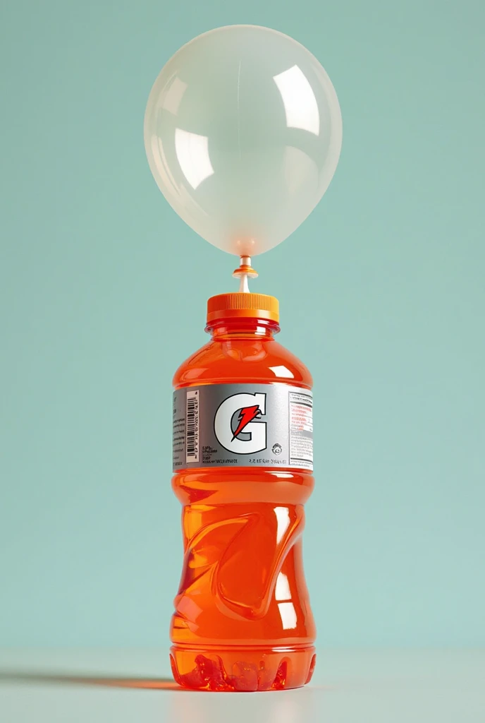 Make an image of a plastic Gatore bottle with an inflated balloon in the mouthpiece