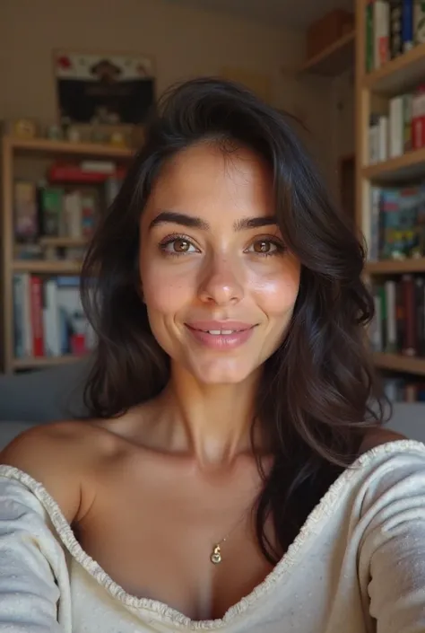 Lucia Italian girl medical student selfie in pajamas in her normal common room 