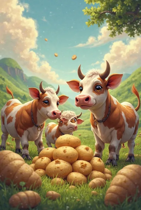 Cows with potatoes