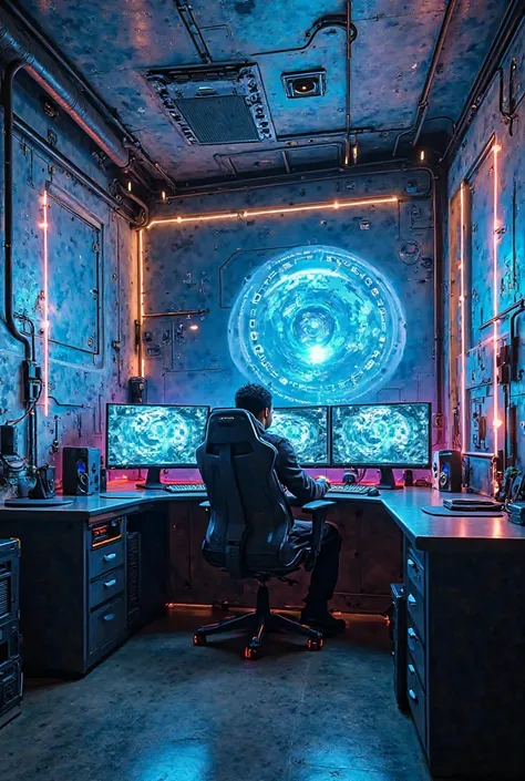 A whole room , with gamer computer, accessories and advanced technology