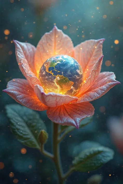 A flower holding a world