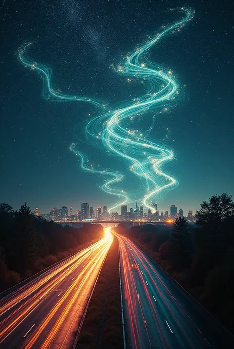 The words swervin in the sky over denver colorado highway at night