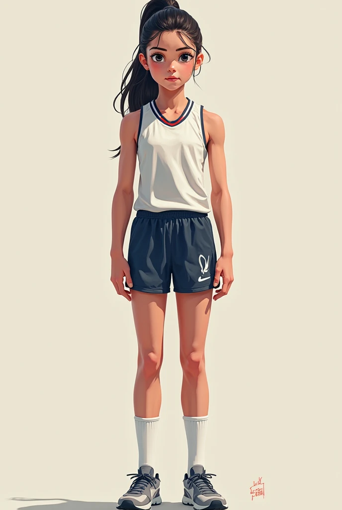 Girl with a uniform ponytail for full sports physics standing straight