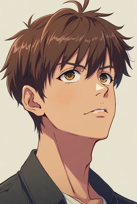 Anime character Guy with brown hair thinking