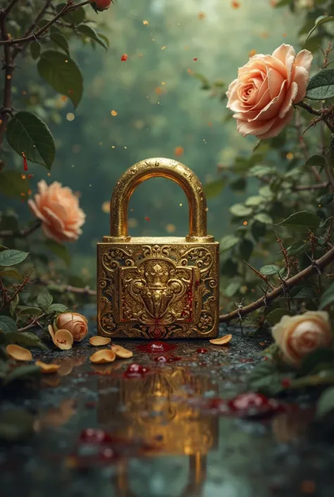 You can make the padlock gold and show roses in the background next to the thorns and make the dried blood look like stains and not drops