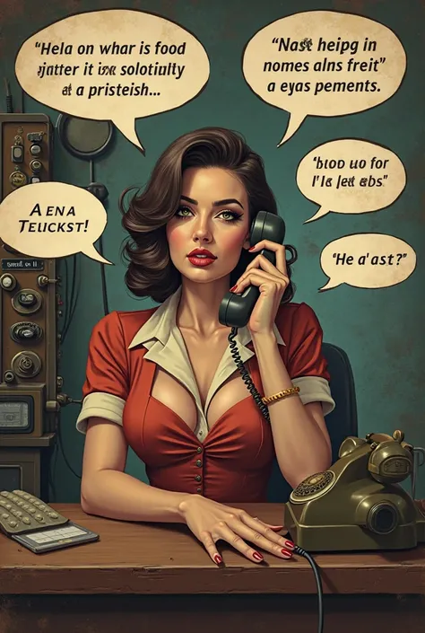 Create the image of a telephone operator who talks about sex (Put her talking about sex in the conversation bubbles