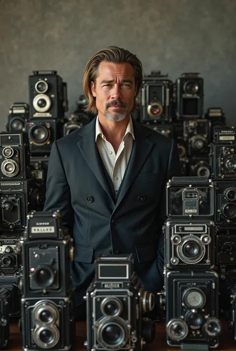 Can you give me an image of Brad Pitt with a lot of battery-free cameras?