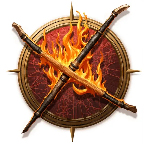 stylized icon of a bow on fire with a transparent background