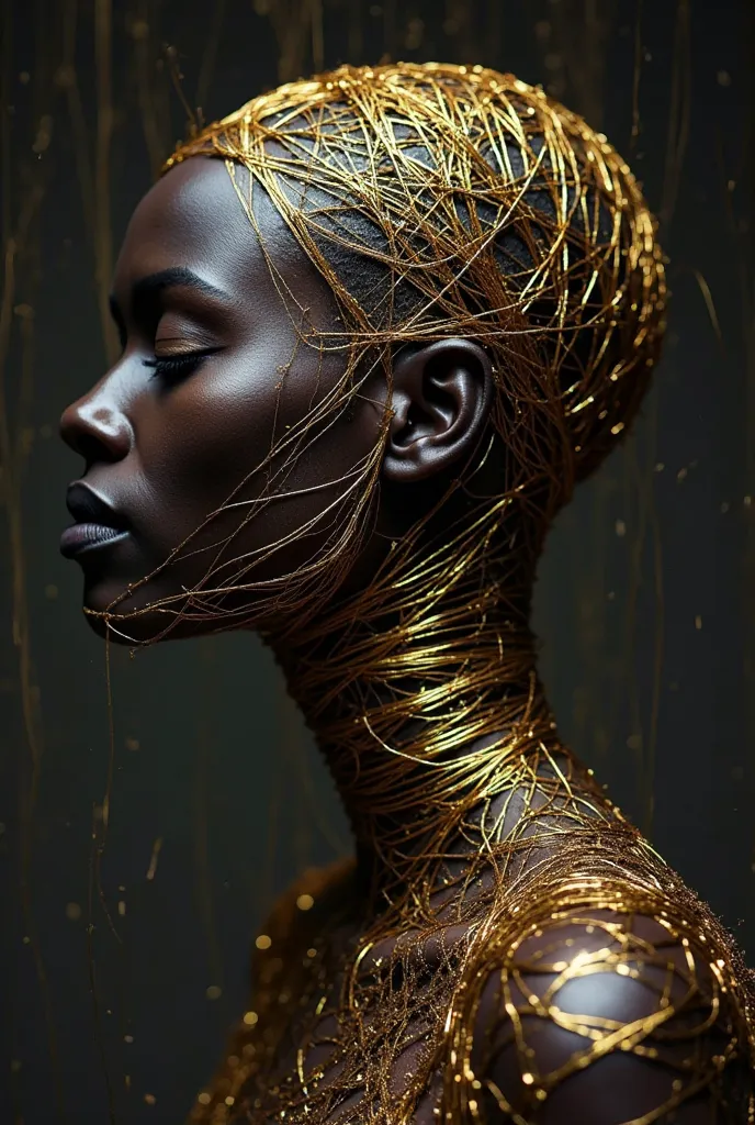 Black, But with mixed and light colored skin wrapped in gold threads that stretch across the studio as if they were puppets of their own power. They are not controlled, They are the masters of the threads.

Extra Tip: Someone may try to pull the wires, but...