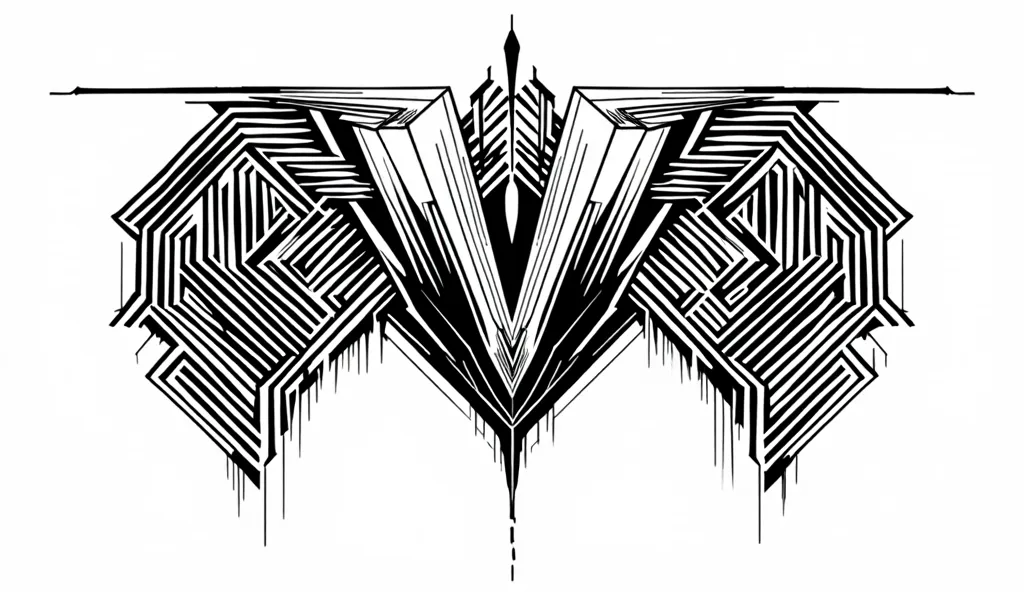  a laberynth, 2d, format black and white, Around the letter V, black and white, 2d,vector art, geometric, 