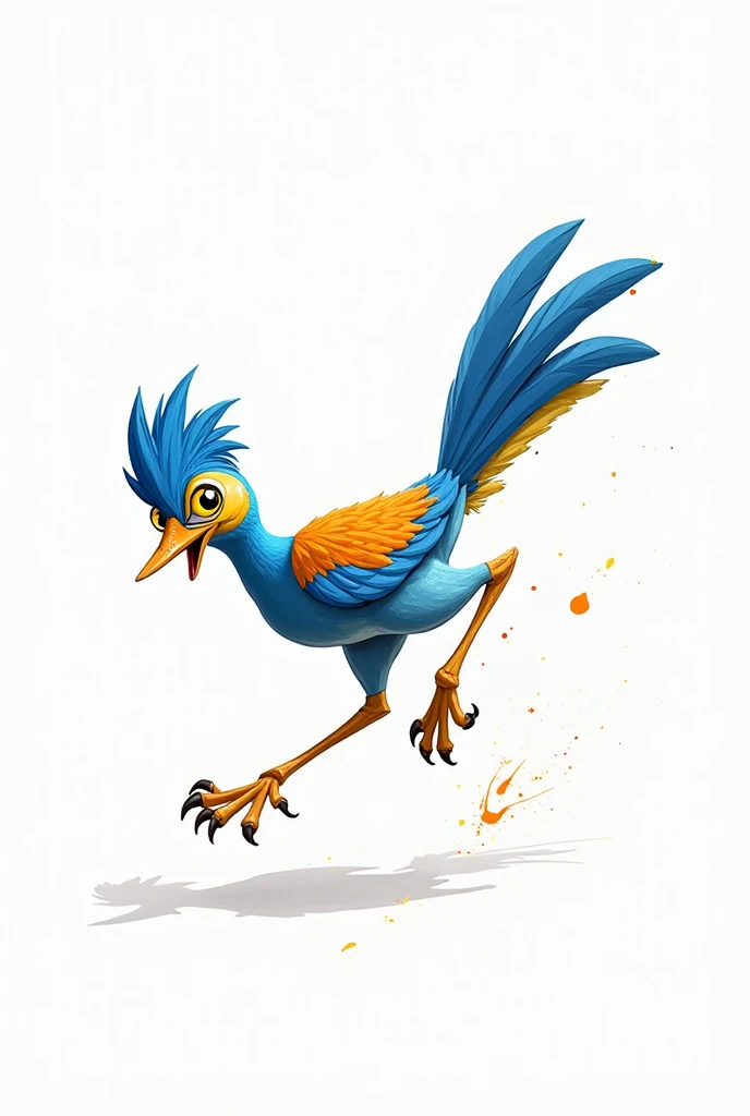 I want a blue with yellow and orange roadrunner that looks like it's running in the image with the white background 