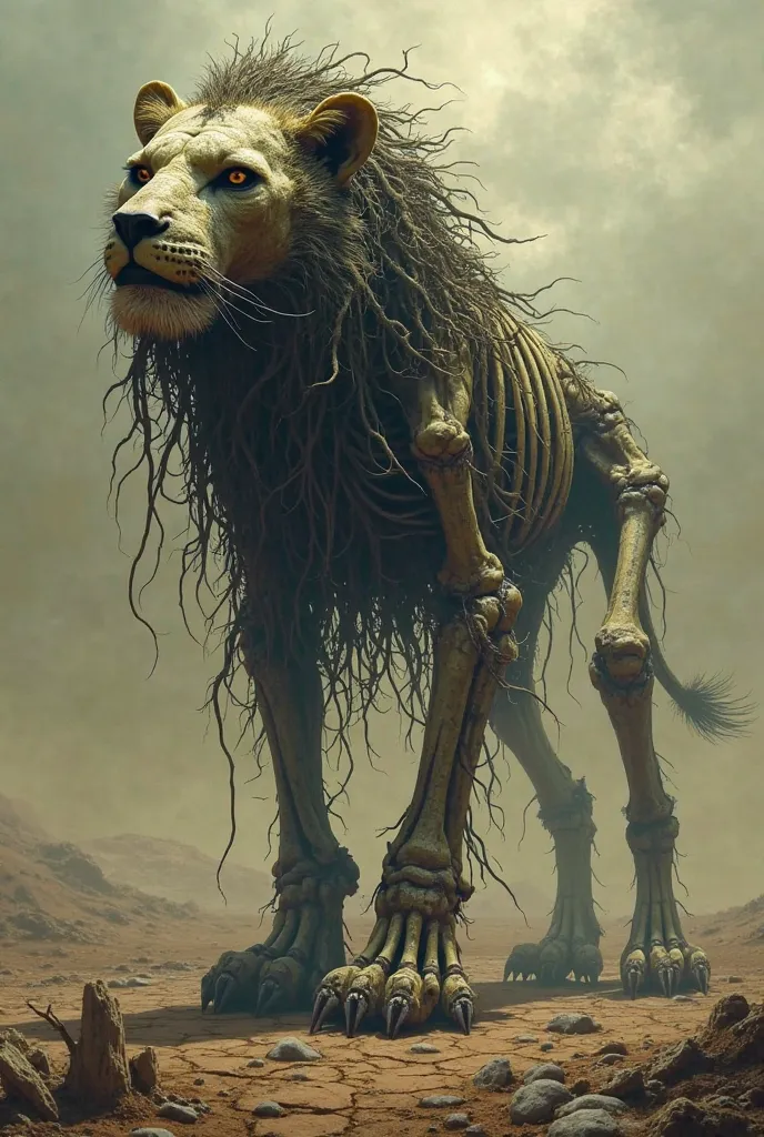 Skeleton Zombie Lion 
Parts of your body are rotten and you can see parts of your bones
Your body is covered by a symbiote 
