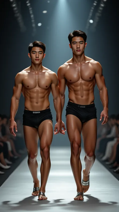 1 185cm South Korean handsome male star high school student with a Chinese male college student，(Chest Full )，（STEREO ABDOMINAL MUSCLE），（ delicate cute face ），（Fragmented cap hairstyle）， inverted triangle body ，Five-Toe ， five fingers， with no clothes ，Cro...