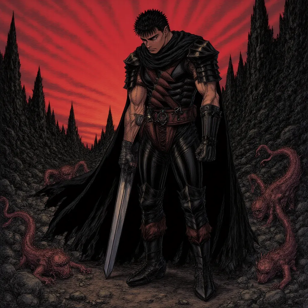 Imagine guts from berserk  make the background like the hell 