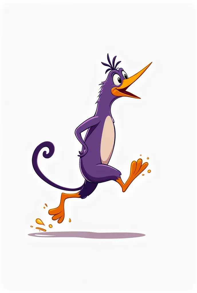 I want a purple and orange and yellow road runner that looks like it's running with a white background that looks impressive but not so bad and that's not a cartoon that's real, But trust me it's all these characteristics 