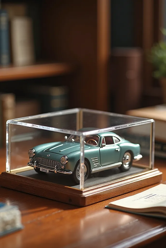 Display box for small collector cars to be placed as an ornament on a study table 