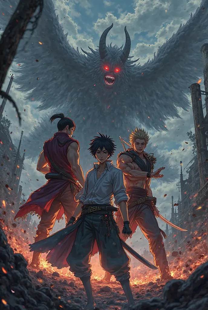 Demon Slayer image where you can see 
Tanyiro, Zenitsu and Inosuke, who are attached to the anime, Let only 3 men come out