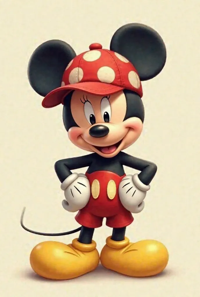 Give me an image of Mickey Mouse with a cap with nothing in his hands