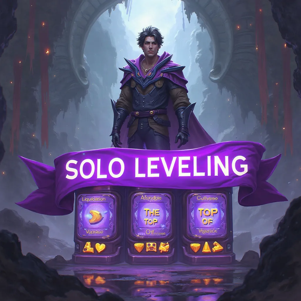 Solo leveling theme, In 1 half your other half covered with a purple banner below have slots written liquidation, Affordable value, The top of all the slots have the name "verse piece"