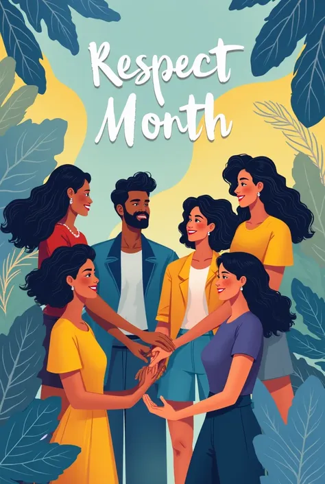 "A dynamic and modern illustration in the 9 format:16, with the theme 'Respect Month'. The background is composed of vibrant shades of blue and yellow, that blend in a soft gradient, creating an energetic and positive effect.  In the center of the image , ...