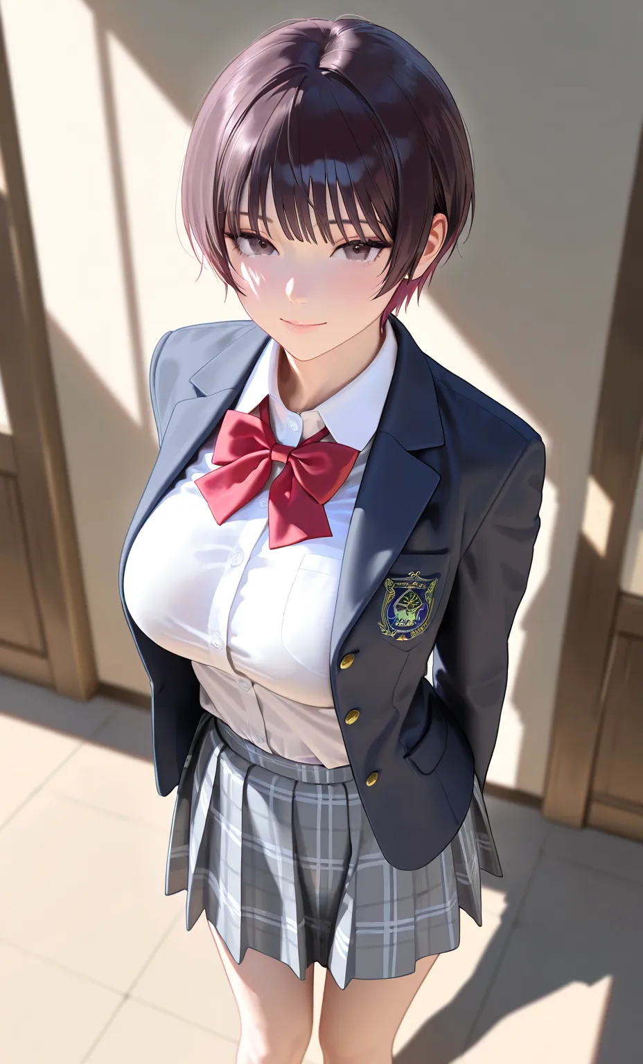 Masterpiece, Nemu Kurotsuchi, ultra-realistic, photorealistic, dramatic scene, shadow, global-illumination, solo, (age Japanese famous idol girl), giantic large breasts, very beautiful fragile Japanese girl, very beautiful with very cute but boyish cool fa...