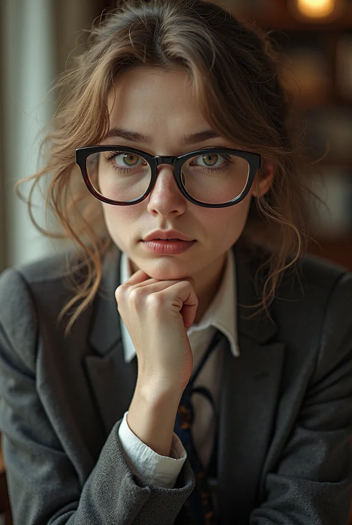 One with light brown hair with 13-inch glasses