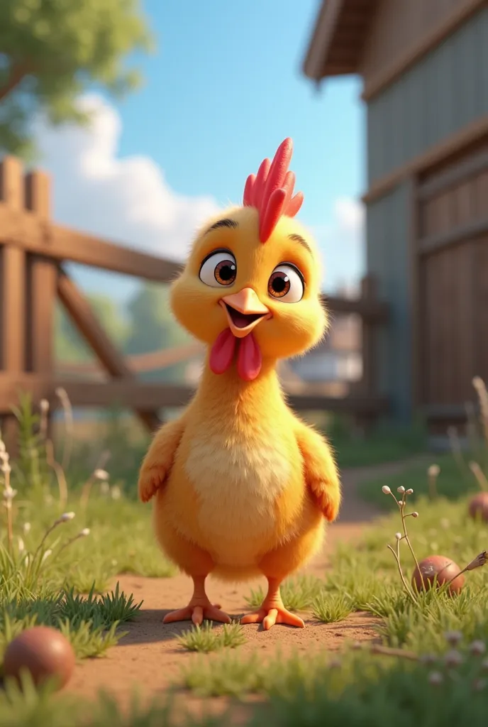 Create a pixar-style 3d image of a baby rooster