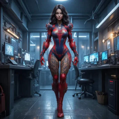 - Main Character, Adult Female "Haiti", Beautiful, Tall, Long Legs.

- Wearing a costume ("Full Sexy Armor").
Chest and Thigh Armor are slightly open.
Futuristic Costume Design. Has very clear scale details.
Wearing a tight inner costume.

- High heels are...