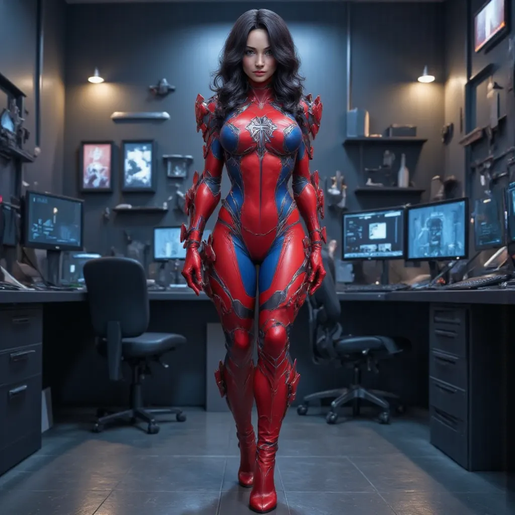 - Main Character, Adult Female "Haiti", Beautiful, Tall, Long Legs.

- Wearing a costume ("Full Sexy Armor").
Chest and Thigh Armor are slightly open.
Futuristic Costume Design. Has very clear scale details.
Wearing a tight inner costume.

- High heels are...