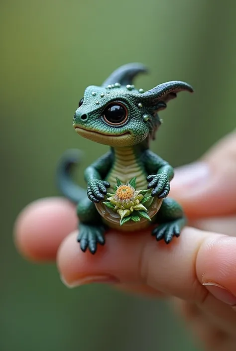  A small black-green dragon is gripping your finger、 . The bright little dragon holds a magical water ringing surrounded by cannabis flowers on your finger.、 Pastel colorsの七色の毛のかわいいドラゴン、 hair 、The hairs on my body  、 ตาโต cute 、  cute 、novel、แท้TRUE、sporty...