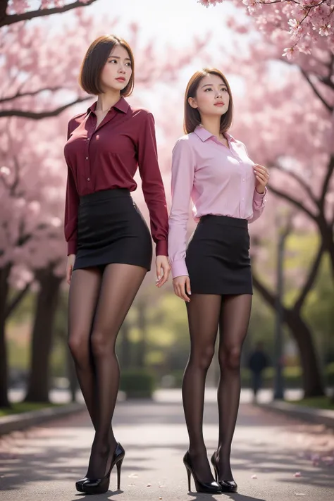     　8K,  RAW photos ,  super A high resolution,  top quality , masterpiece:1.2), (realistic illustration ), (highly detailed CG Unity 8K wallpaper), ((full body image :1.5)), ((full body:1.5)), ((2 women:1.5)), ((The two women are office ladies)), ((The t...