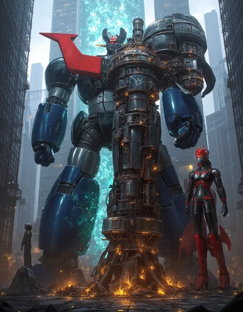  Modified Mazinger Z ,  Mazinger Z is 100 meters tall.   Constructed with modern materials such as steel  ,   Carbon Fiber  ,   Other industrial elements are also visible  ,  Just like the real thing  ,    I'm standing ahead at the height of a high-rise to...