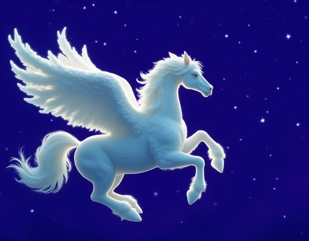 A single cloud in the night sky, a white cloud in the shape of a Pegasus floating in a dark, clear, starry sky, there are no other clouds and the stars shining all over the sky create a fantastic atmosphere, fantasy realism, 8K, best quality, raw photo, re...