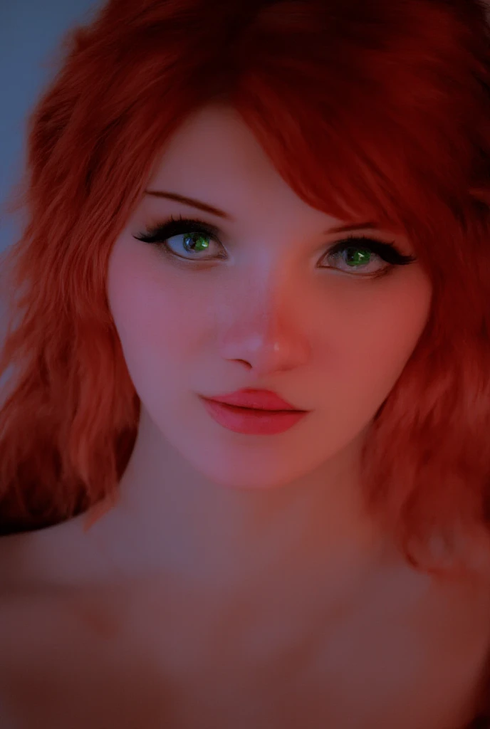  A red-haired woman with green eyes 