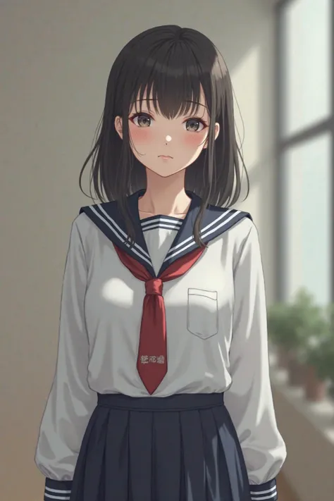 (HD)、(high quality)、( high accuracy)、live-action、 photos、 real 、4K、(((whole body)))、 (((Japanese)))、Beautiful mature woman、Beautiful Girl、Age 15、 clear、 pure 、cool、uniform、clear double eyelids、はだけたuniform、