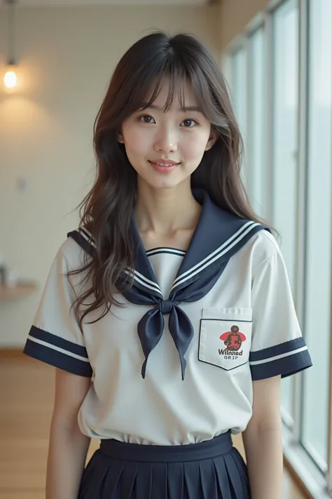 (HD)、(high quality)、( high accuracy)、live-action、 photos、 real 、4K、(((whole body)))、 (((Japanese)))、Beautiful mature woman、Beautiful Girl、Age 15、 clear、 pure 、cool、uniform、Clear double eyelids、(((はだけたuniform)))、 Roll Up the Skirt、