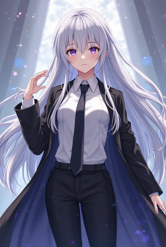 (top quality), (high resolution), ( masterpiece), (very detailed), silver hair with the same background,  long hair,  Blue and purple eyes ,  blue archived art style, A girl,  silky skin , Sparkling Skin, athletic body,  blush,  rough breathing, chest, ( c...