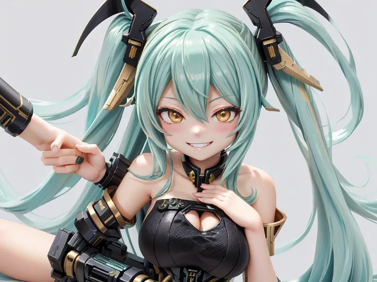 female long-haired toy figure, Closeup of Hatsune in Warhammer 40k, portrait of hatsune ミク,  Good Smile Company anime style,  m4 sopmod ii girls frontline, anime figure, Anime Monster Girl , anime figure,  Good Smile Company Fantasy ,  biomechanical big bo...