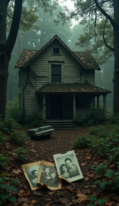 Scenes from a dark forest, an abandoned house, an old tape recorder and faded photos of a happy family.