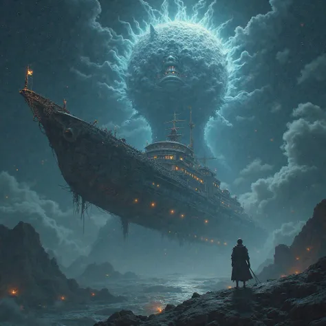 ship of delos with a giant death floating in the sky